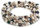 Set of 5 BoBijou white, silver grey and black 4-5mm baroque pearl elastic bracelets