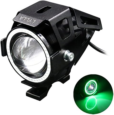 LYLLA Motorcycle LED Headlight CREE U7 with Angel Eyes Ring (Pack of 1, Green)