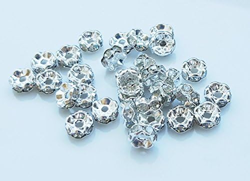 30 Pcs - Silver Plated Curved Rondelle Spacer Beads 6mm(1/4") / Rhinestone Round Beads