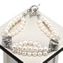 Handmade Three-Strand Pearl Bracelet with Silver Detail