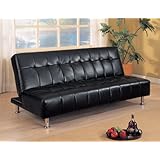 Coaster Contemporary Futon Sofa Bed with Metal Legs, Black Vinyl