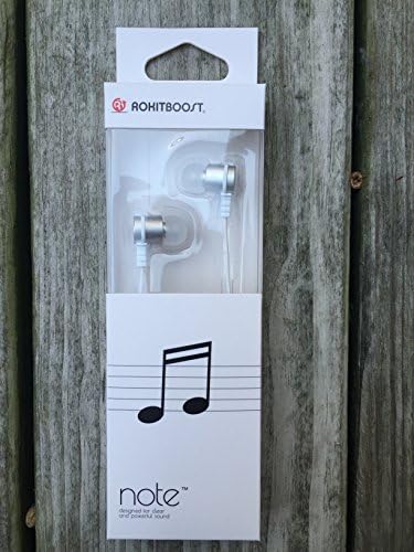 Note Earphones - Wired, in-ear Stereo earbuds - White - Durable Flat Cable, Stays Untangled and Rated to 20lbs of Force - 1 Manufacturer Year Warranty