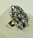 Gothic Metal Skull Ring Death Black Skeleton Pile Grim Reaper Adjustable Size