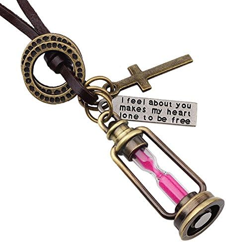Nackiy Couples Fashion Alloy Lamp Hourglass Leather Pendant Necklace(Pink)