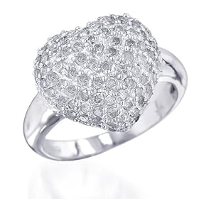 14K White Gold Diamond Heart Ring, Size 7 by 