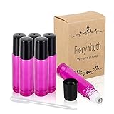 Fiery Youth Rose Glass Essential Oil Roller Bottles ,Useful for Aromatherapy PerfumesAand Lip Balms, 6 Bottle Set,10ml,Glass Roll on Bottle (0.5 ml Dropper included)
