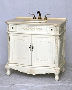 36" Inch Antique White Wood Single Sink Bathroom Vanity ...