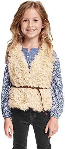 YAKUYIYI Girls Faux Fur Winter Outwear Vest with Belt (Girls Height 140cm)
