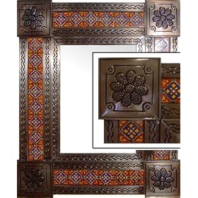 Medium Bathroom/Vanity Mirror with Mexican Ceramic Tiles