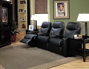 Showtime Collection Black Leather Motion Home Theater Sofa Couch Chair