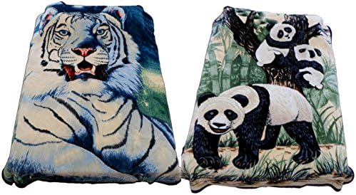 Heavy Weight Double Side Queen Size Super Soft Mink Blankets By Venice Collections Panda-BlueTiger
