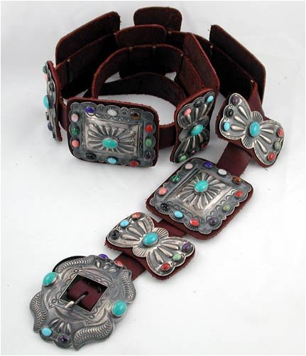 Large Sterling Silver and Turquoise Concho Belt by Kirk Smith, #11808