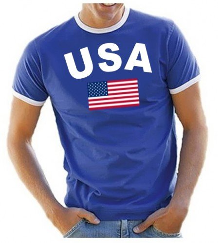 Coole-Fun-T-Shirts Herren T-Shirt Ringer, Blau, S, 10888_USA_HERI