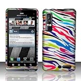 Rainbow Zebra Skin On Silver Premium Design Motorola Droid 3 Rubber Touch H ....