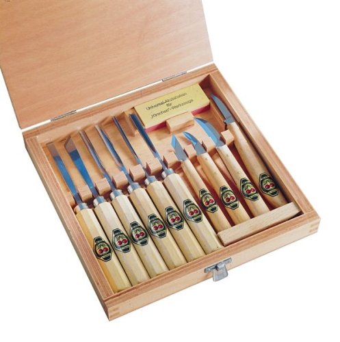 Two Cherries 515-3441 Carving Tools In Wood Box - 11 Piece Set