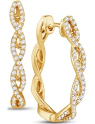 10K Yellow Gold Round Brilliant Cut Diamond - Huggies Channel Set Round Circle Hoop Earrings - (.49 cttw.)