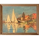 Claude Monet French Sailboat Ocean Beach Landscape Picture Oak Framed Art Print by Art Prints Inc