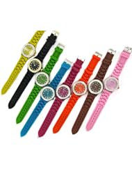 Geneva Ladies Rhinestone Multi Color Silicon Bracelet Watch-Cream