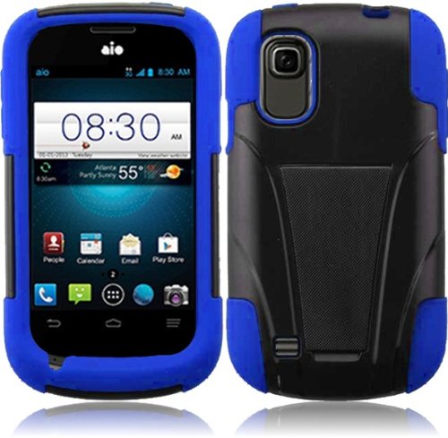 Dual Layer Plastic Silicone Black On Blue Hard Cover Snap On Case W/ Y Kickstand For ZTE Prelude Z992 / Avail 2 Z993 (StopAndAccessorize)