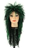 24 Long Black,Green highlights crimp / all over layer synthetic wig