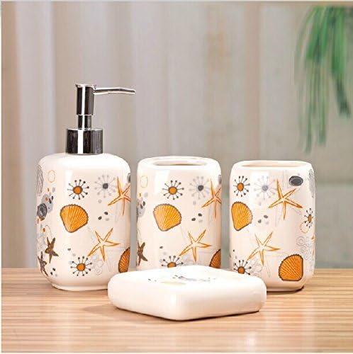 European Minimalist Ocean Orange Starfish And Shells Wash Pattern Set - Bathroom Four-Pieces Set - Ceramic Bathroom Suite