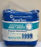 Sure Care Disposable Adult Briefs, Regular Absorbency, Medium 31-42, 10 Count (Pack of 6) Total of 60 Briefs