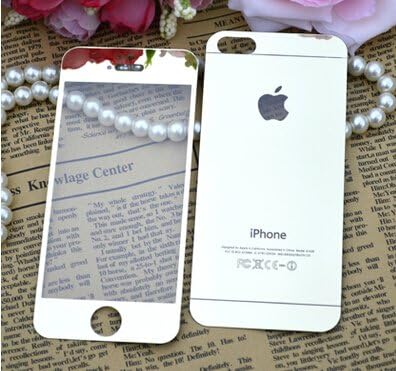 Blingy's® Premium Tempered Glass Mirror Style Screen Protector with Metallic Casing for Apple iPhone 5 and 5S (Silver)