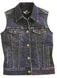 Harley Davidson Womens Stretch Denim Vest, Custom Button, Hand Warmer Pockets, Large Embroidered Graphic on Back, 99063-07VW