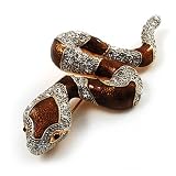Mesmerizing Brown Enamel Swarovski Crystal Snake Brooch