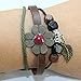 Real Spark Red Lucky Flower Leaf Pendant Wood Cube Beaded Adjustable Length Wrap Bracelet