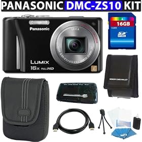 Panasonic Lumix DMC-ZS10 14.1 MP Digital Camera with 16x Wide Angle Optical Image Stabilized Zoom and Built-In GPS Function (Black) + 16GB Deluxe Accessory Kit