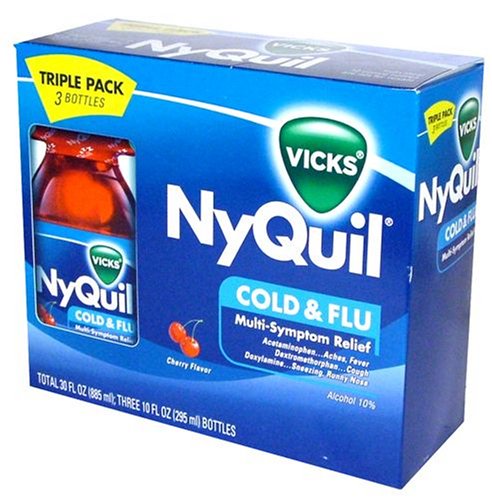 Nyquil Cold & Flu Multi-symptom Relief, Cherry Flavor, 3 Bottles of 10fl Oz (295ml), Total 30fl Oz (885ml)
