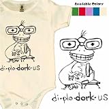 Dorky Dinosaur infant organic cotton one piece. Made in the USA, 6-12 months, plum