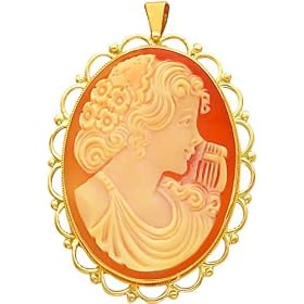 14K Yellow Gold Shell Cameo Pin Pendant Jewelry New |C by FindingKing