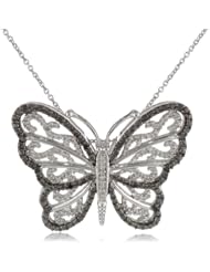 Sterling Silver Black and White Diamond Butterfly Pendant Necklace (1/3 cttw, I-J Color, I3 Clarity),18"