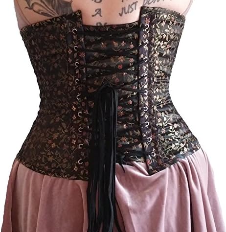 LOVE OF CORSETS Brocade 16 Steel Bone Maximum Cinch Long Underbust Waist Trainer 26" (Wearer's Natural Waist 32-33") Black/Gold