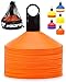 Pro Disc Cones (Set of 50) - Agility Soccer Cones with Carry Bag and Holder for Training, Football, Kids, Sports, Field Cone Markers - Includes Top 15 Drills eBook (Bright Orange)