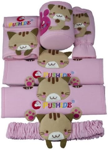 PUSHIDE Auto Car Cartoon Cat Vehicle Safe Belt Shoulder Pads Hand Brake Gear Cover Review Mirror Cover 6pcs Set - Pink