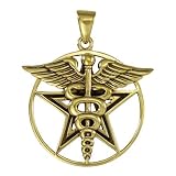 Bronze Caduceus Pentagram Pentacle Pendant Pagan Healers Jewelry