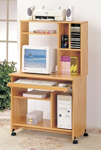 Kitchen: Natural Finish COMPUTER DESK / WORKSTATION With Hutch