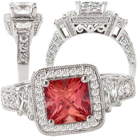 18k Elite Collection created princess cut padparadscha orange sapphire engagement ring with natural diamond halo