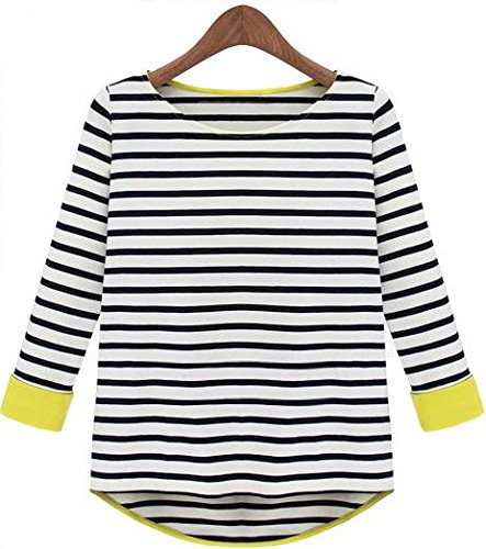 (CROWN) 7分袖 Tシャツ ストライプ レディース M L サイズ ブラック ブルー レッド オリジナルエコバックセット MH0605 513～518