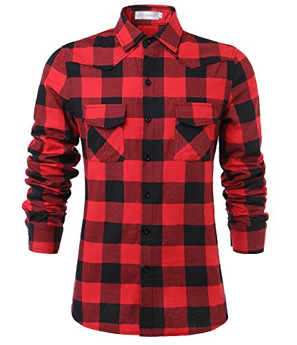 Tribear Mens Casual Button Down Long Sleeve Plaid Shirts