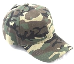 Plain Baseball Cap Blank Hat Solid Color Velcro Adjustable, American Flag Cap or Camo Cap (Camo)
