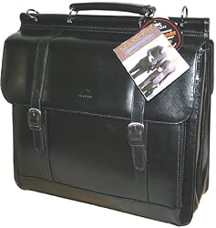 Mancini Black Double Flap Leather Briefcase Laptop