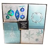 Christmas Card Collection - 24 Handmade Christmas Cards With Self-Sealing Envelopes, 4 Different Designs, Icy Snowflake Collection