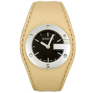 Gucci Women's G-Round Leather Cuff Watch #YA104501
