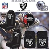 NFL Oakland Raiders Car Seat Covers, Floor Mats and Steering Wheel Cover Set with Bonus CD Wallet
