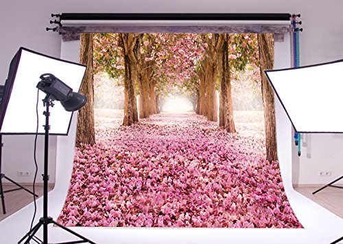 LB 10x10ft Cherry Blossoms Street Poly Fabric Customized Backdrop CP Photography Prop Photo Background 14-401