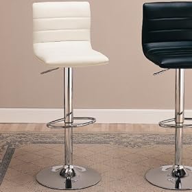Contemporary Adjustable Height Bar Stool in White Leather like Vinyl with Chrome Finish by Coaster